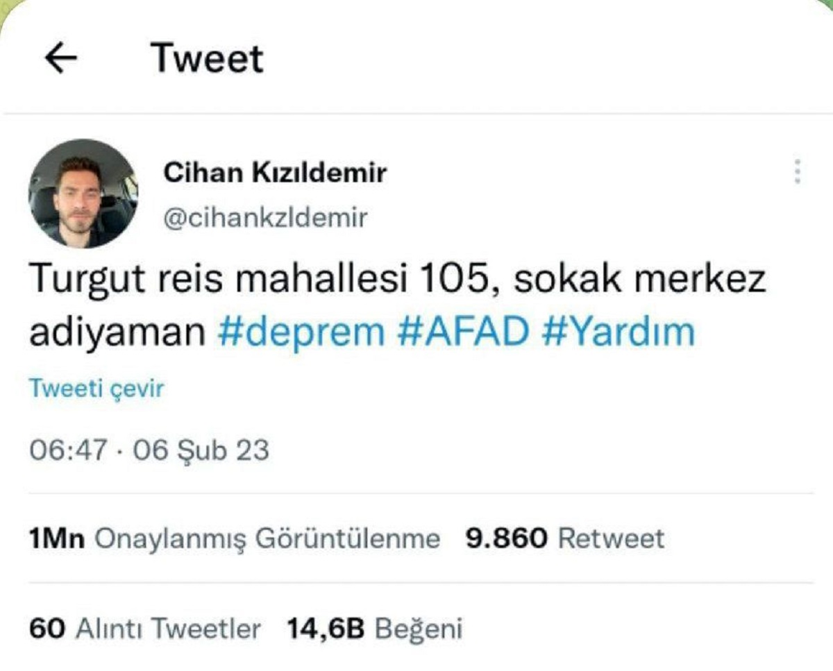 نجات یافتن یک شهروند زلزله زده ترکیه ای با ارسال توییت در فضای مجازی