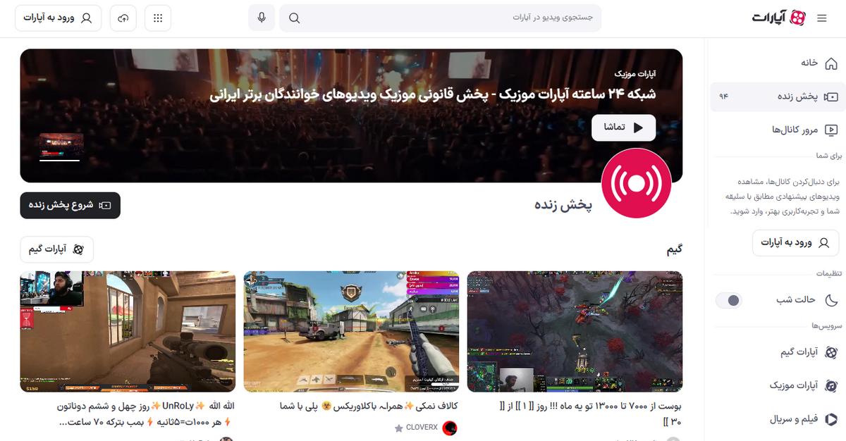 مصرف اینترنت آپارات