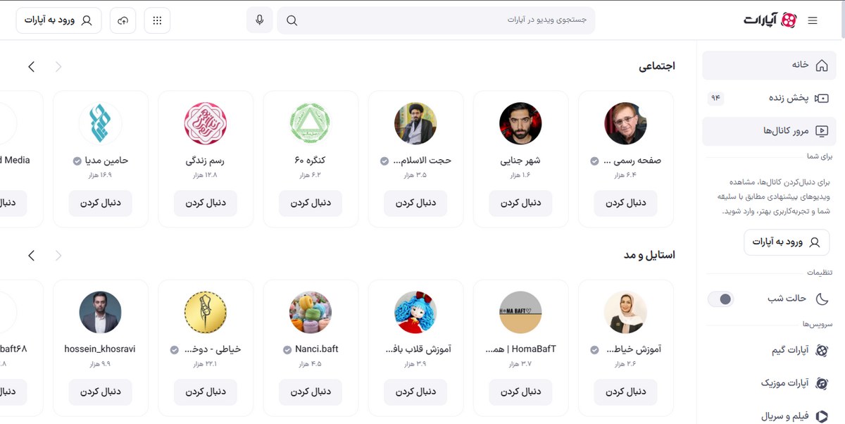 مصرف اینترنت آپارات